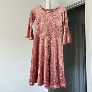 Pink Velvet Dress with Bell Sleeves
